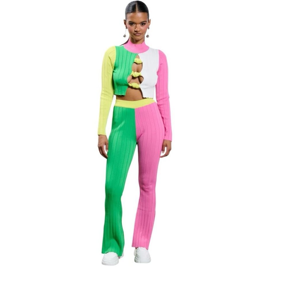 Akira Women’s All Eyes On Me Retro Colorblock Ribbed Knit Outfit Set Size Large